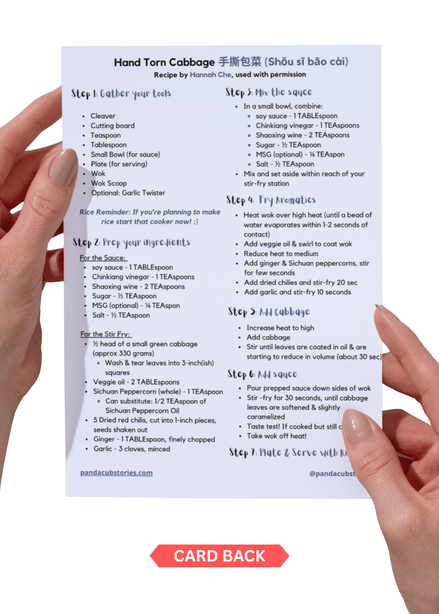 Hand-torn Cabbage Recipe Card