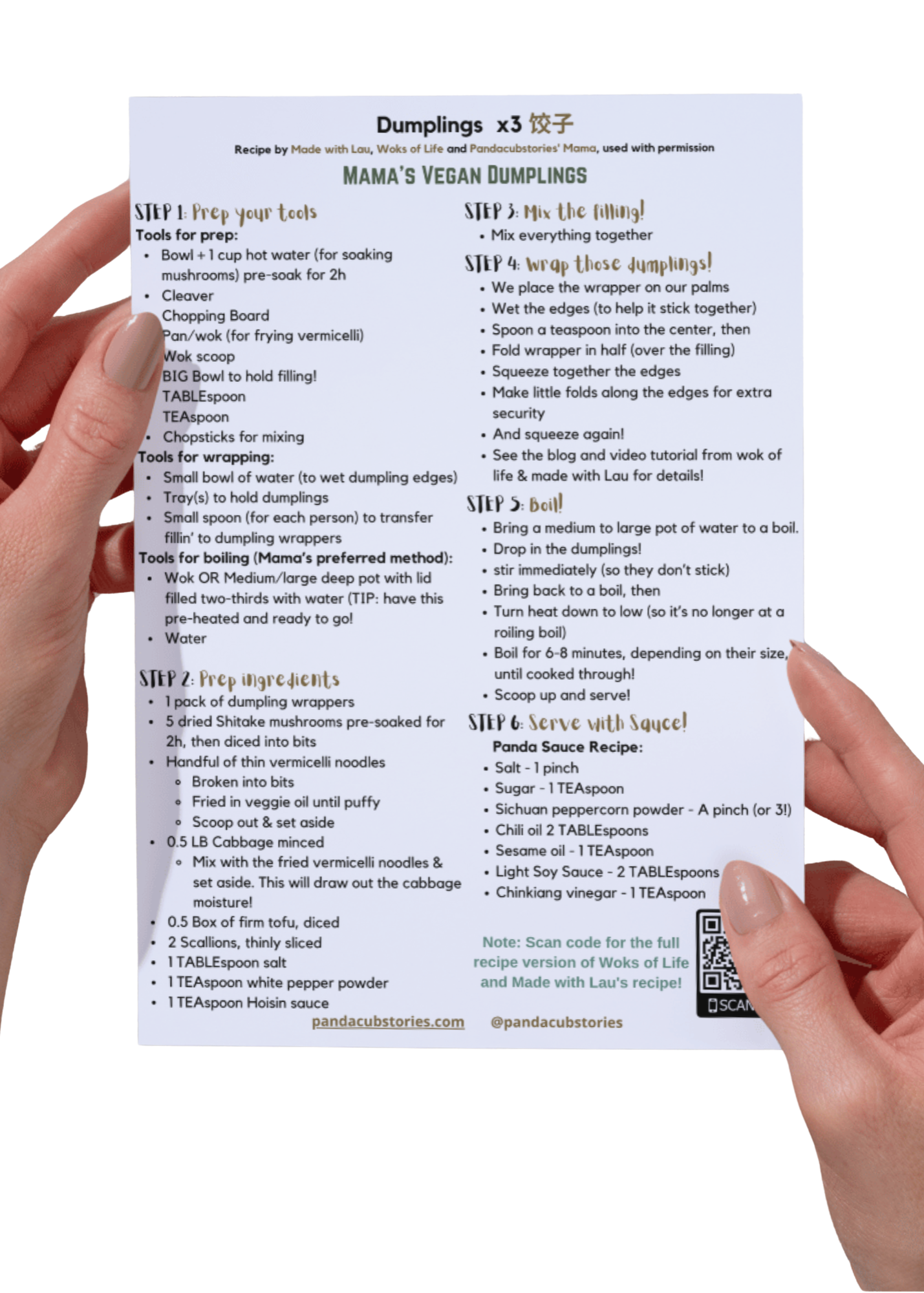 Dumplings x3 Recipe Card