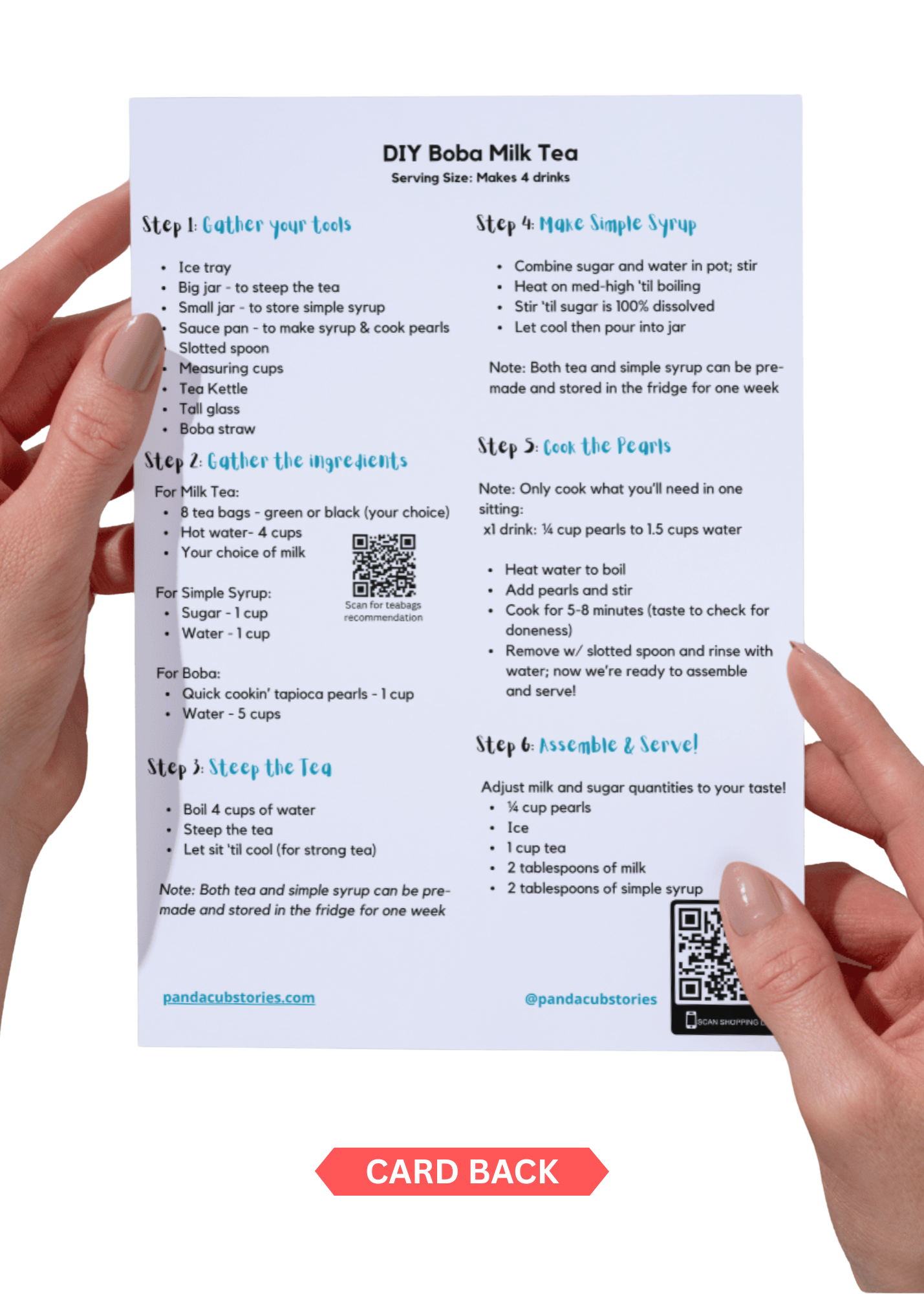 DIY Boba Milk Tea Recipe Card